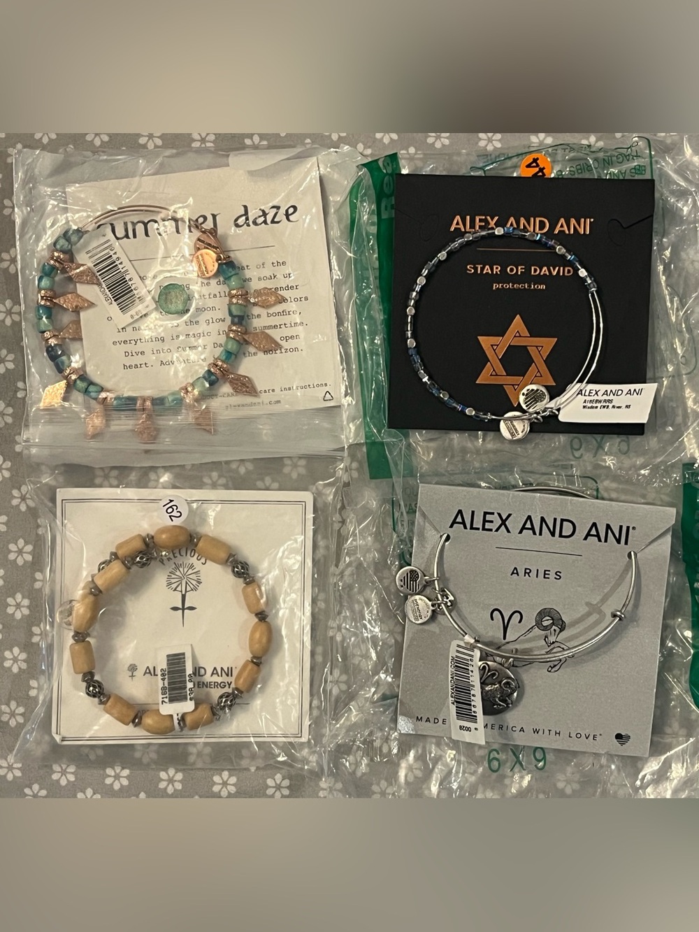 Alex and Ani Lot of 4 Wood Beaded,Silver,Gold Bracelets NWT